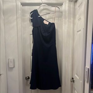 NWT Elegant Anthropologie Gal meets Glam Navy One-Shoulder Bow Dress